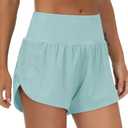 THE GYM PEOPLE Womens High Waisted Running Shorts Quick Dry Athletic Workout Shorts with Mesh Liner Zipper Pockets Light Blue M