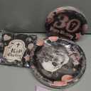 Grencian 96Pcs Death to My 20s Decorations Rose Gold and Black Death to My Twenties Plates Dirty 30 Year Old Party Decorations Tableware for 30th Birthday Party Decorations for Her Serves 24