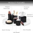 9-Piece Bathroom Accessories Set with Elegant Wood Lids Bathroom Soap Dispenser Tumbler Toothbrush Holder 2 Storage Jars Tumbler Tissue Box Cover Tray Soap Dish (Black)