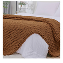 Bigacogo Chunky Knit Throw Blanket for Couch, 51x63 inches, 100% Hand Knitted with Thick Jumbo Chenille Yarn, Cozy Soft Large Rope Knot Cable Crochet Blankets for Sofa Bed Living Room, Caramel