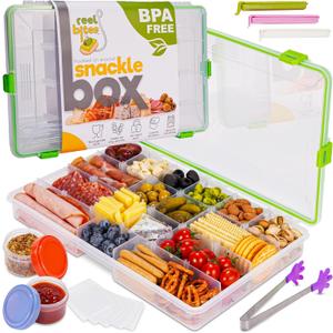 Reel Bites BPA Free Large Snackle Box Container for Travel - Snacklebox Container for Snacks - Snack Tackle Box for Snacks - Snack Tray with Lid - Waterproof, Dishwasher Safe, Adjustable