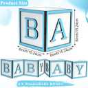 Baby Shower Centerpieces for Table - 4 Set of Wood Boxes with BABY Letters 6 x 6 inch Cube Planter Vase Baby Blocks for Boys Baby Shower Gender Reveal Favor - Blue
