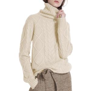 Wool Sweaters Women's Turtleneck Pullover Female Loose Long Sleeve Tops Winter Thick Knitted Jumper (XX-Large, Light Beige)