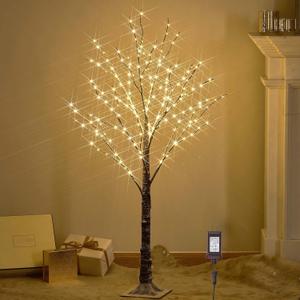 LITBLOOM Lighted Snowy Twig Tree with Fairy Lights 4FT 200 LED Lights, Flocked Tree with Lights for Home Thanksgiving Christmas Holiday Decoration Indoor Outdoor