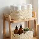 Coeusy Paper Rope Scalloped Basket Set of 2,Hand-woven Storage Baskets for Shelves,Nursery,Books,Toys,Cute Boho Decor Baskets for Organizing,White