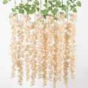 mizii 6Pcs Beige Wisteria Hanging Flowers 48" Silk Wisteria Artificial Flowers Garland Vines Fake Hanging Flowers Decoration for Wedding Flower Wall Backdrop Centerpieces Party Room Decor (Beige)