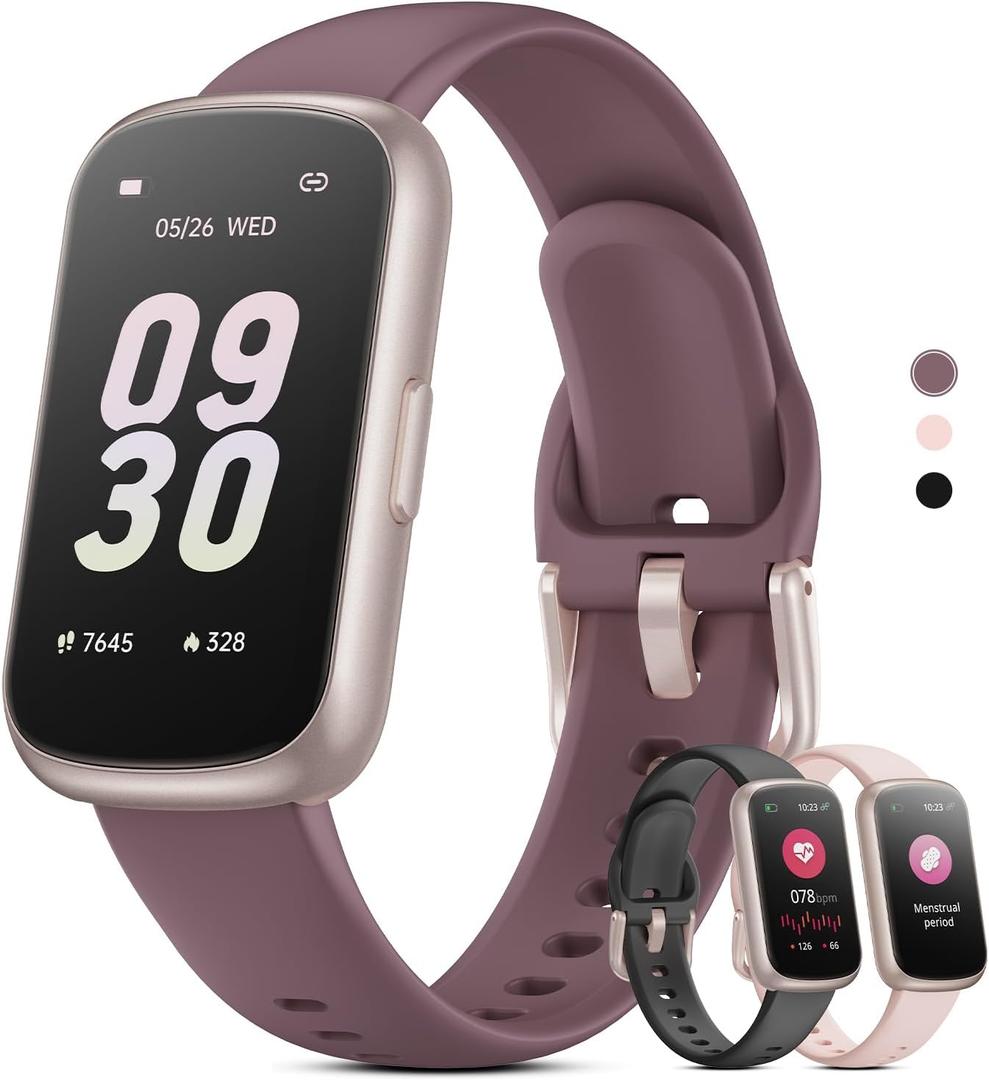 Health Fitness Tracker Smart Watch with 24/7 Heart Rate, Blood Oxygen, Sleep Tracker, Pedometer, 3 Colorful Bands & 3ATM Waterproof Activity Tracker with Step Calorie Counter, Smoke Violet