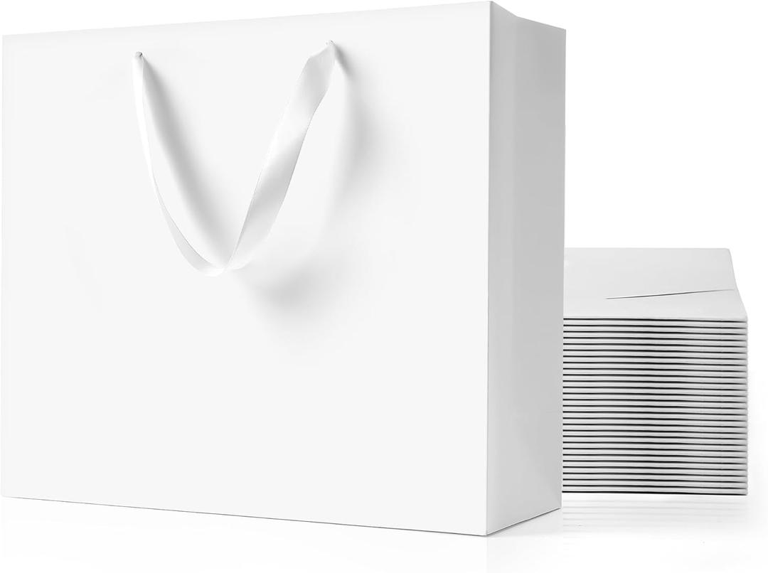 MOXARYSU White Gift Bags With Handles: 12.5x4.5x11 Inch 30pcs Large Paper Gags Bulk For Birthday Wedding Party Shopping