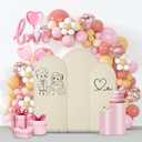Gawicpy Wedding Arch Backdrop Stand Set Metal Arch Backdrop Stand with Wedding Arch Cover, Wedding Balloon Arch Backdrop Stand for Birthday, Baby Shower, Anniversary (Beige, 5.9FT+6.6FT+7.2FT)