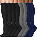 Sooverki Copper Compression Socks for Men & Women 8 Pack 15-20mmHg - Knee High Stockings Best Support for Running Athletic (Large-X-Large, 03 Black/Black/Black/Black/Gray/Gray/Navy/Navy)