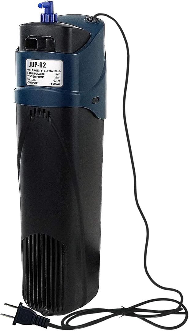 Fish Tank Filter U-V JUP-02 Submersible Aquarium Filter Green Clean Machine 132gph for 40-80 Gallon Small Fish Tank Internal Pump for Turtle Tank, Air Supply & Oxygen Enhancement