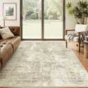Soalmost Abstract 7x9 Area Rug for Living Room Washable Rugs Beige/Gray | Non-Slip Low-Pile Carpet for Dining Bedroom, Foldable Thin Vintage Stain Resistant Floor Mat Under Table Home Office Nursery