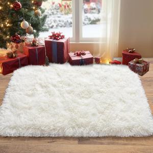 Fluffy Small Rug for Bedroom 2x3 Feet, Shag Soft Area Rug, Modern Plush Carpet, Furry Cute Bedside Rug for Kids Girls Boys Room Nursery Decor, Cream White