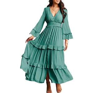 Amegoya Women's V Neck Long Sleeve Boho Maxi Dress Summer Wedding Guest Long Flowy Engagement Dresses M/L Amegoya Women's V Neck Long Sleeve Boho Maxi Dress Summer Wedding Guest Long Flowy Engagement Dresses M/L