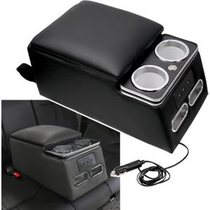 Sporacingrts Center Console Armrest Organizer with LED Light, USB Port, Cup Holders, Armrest, Padded Top Lid - Ideal for Business Upgrade Center Console Organizerand (Black)