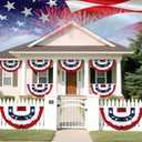 4 Pack Large USA Patriotic Pleated Fan Flag Set - 3x6 Ft American Bunting Flags with Sewn Stripes, Brass Grommets - Memorial Day Independence Day 4th of July Outdoor Decorations