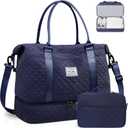 BAGAIL Travel Duffel Bag, Weekender Bags for Women, Overnight Gym Carry On Tote Bag with Wet Pocket, Hospital Mom Bag for Labor and Delivery - Extra Large Set, Grid-Navy Blue