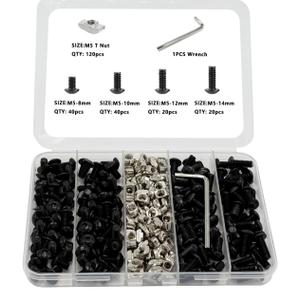 240 pcs M5 T Nut Screws Kit for 2020 2040 2080 Aluminum Extrusion, 120 pcs Black M5x8/10/12/14mm Hexagon Socket Screws and 120 pcs M5 Drop in T-Nuts with 1 pcs Hex Wrench