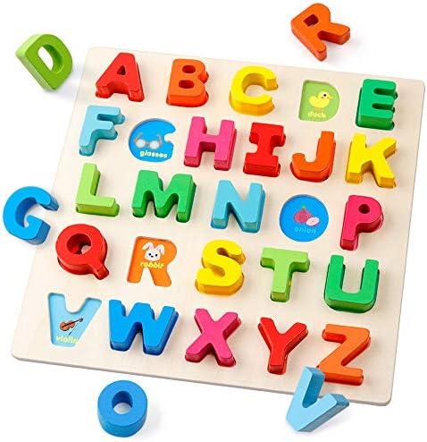Coogam Wooden Alphabet Puzzle – ABC Letters Sorting Board Blocks Montessori Matching Game Jigsaw Educational Early Learning Toy Gift for Preschool Year Old Kids