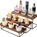 MyGift Wood Display Riser Stand, 3-Tier Rustic Tabletop Display Shelf for Retail, Vendor, Countertop Perfume Organizer, Cupcake Stand, Kitchen Spice Rack