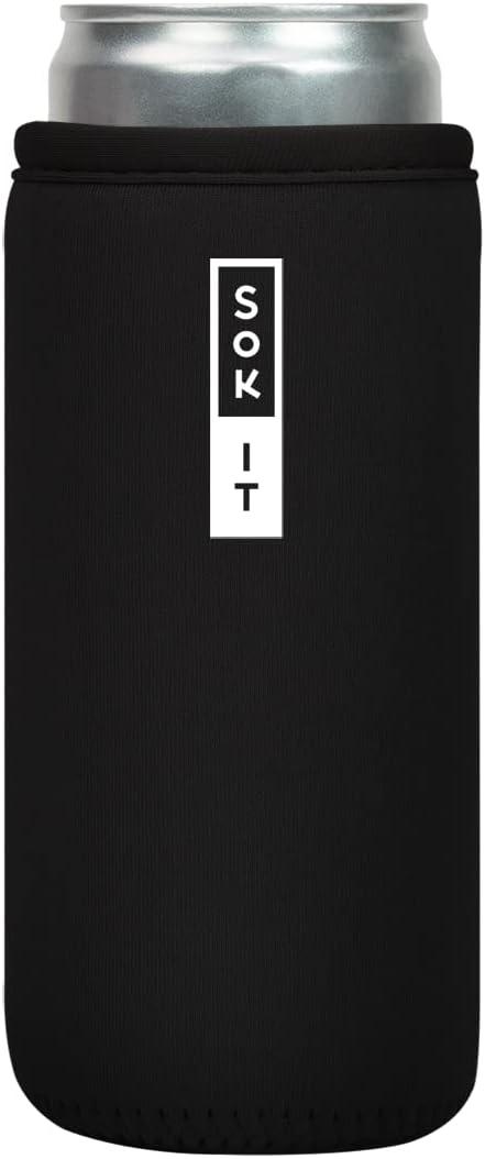 Sok It CanSok Sleeve for Beer & Soda Insulated Neoprene Cover (Black, 12oz Slim Can Sleeve) 
