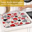 Valentines Day Dish Drying Mat for Kitchen Counter 18x16 Inch Red Heart Drying Mat with Absorbent Reversible Microfiber Holiday Love Dish Drainer Mats Rack Pad for Coffee Countertop Protector