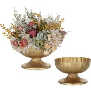 NUPTIO Distressed Gold Vases for Centerpieces: Rustic Brass Compote Vases for Flowers - Metal Pedestal Bowl Decor for Wedding Table Home Set of 2