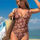 ZAFUL Women's Tankini Swimsuits V Neck Tummy Control Bow Color Block Two Piece Swimsuit Bathing Suit (Pink, XL)