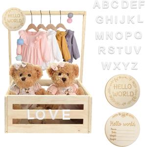 Wooden Baby Shower Crate Closet with Handle, Dual Function Baby Storage Basket, Customizable Gift Basket for Newborn Boys and Girls, Ideal Pregnancy Gift for New Parents