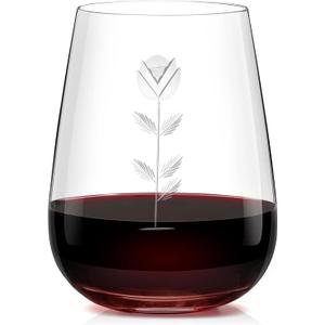 Artisanal Hand-Cut Crystal Wine Glasses 16 Oz - Monogram Stemless Wine Glasses with Engraved Initials(Letter I), Lead-Free Glassware Gift for Wine Lovers