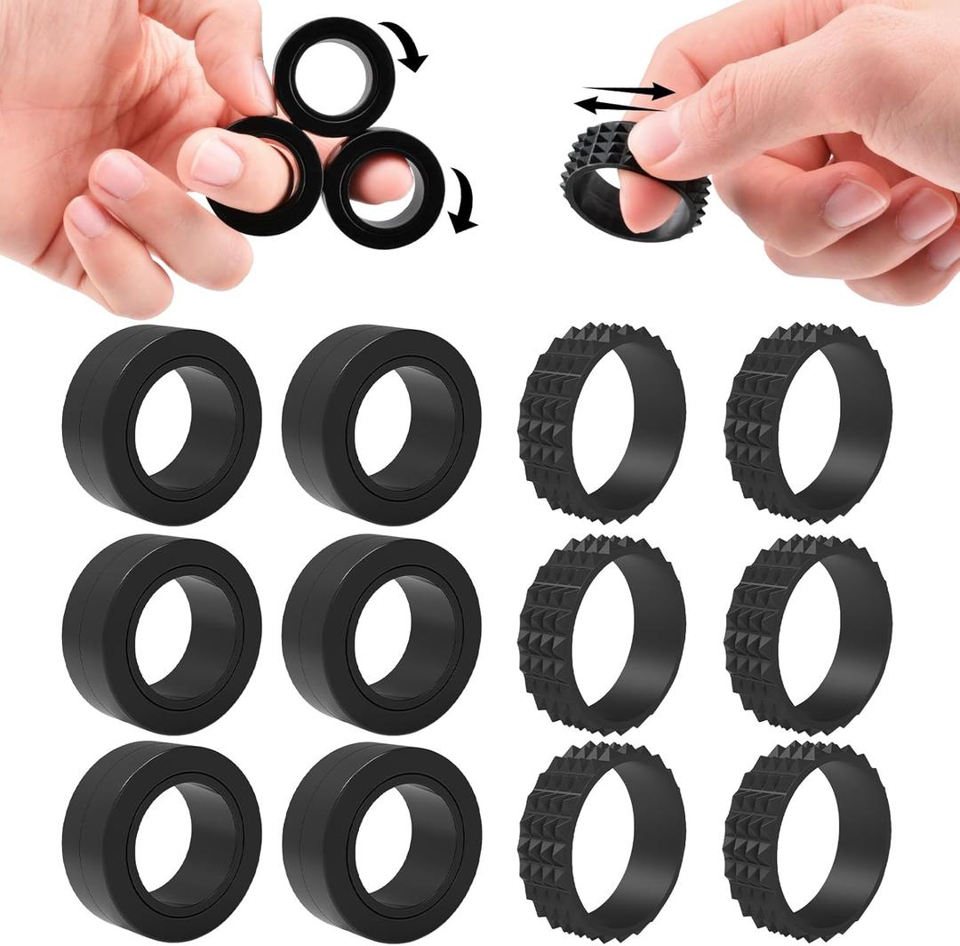 Cevioce Fidget Toys Adults,12 Pcs Magnetic Rings Silicone Spiky Sensory Rings,Fidget Magnetic Spinner Ring for Teens Boys Coolest Texture Autism Stress Relief Toy Birthday Gifts Classroom Prizes Kids