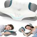 Cervical Neck Pillow for Pain Relief - Ergonomic Side Sleeper for Sleeping, Cooling Memory Foam Pillows for Neck Support, Contour Orthopedic Bed Pillow for Back Stomach Sleepers (White)