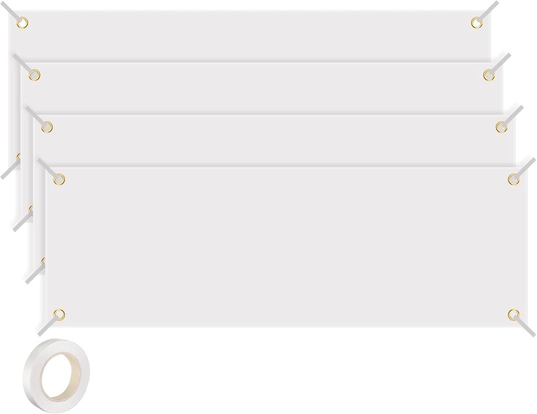 4 Pcs Sublimation Banners Blank, 2x6 Feet Large White Polyester Oxford Cloth Banner with Hanging Ropes, DIY Sign Banners for Painting, Writing, Indoor Outdoor Display and Party Decoration