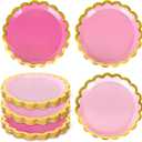 Whaline 30Pcs Pink Paper Plates Gold Foil Scalloped Border Disposable Plates 3 Colors Gradient Daisy Shape Tableware Decor for Dessert Appetizer Party Supplies, 9 Inch