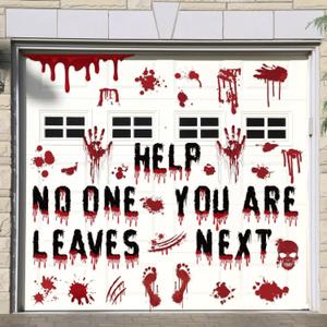 51Pcs Halloween Garage Magnets Door Decorations Scary Bloody Handprint No One Leaves Spooky Magnetic Refrigerator Stickers Holiday Magnet Large Decals for Halloweens Outdoor Car Party Decor