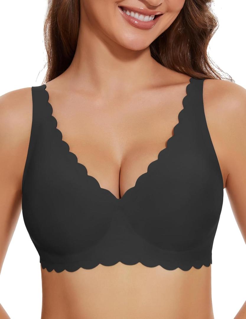 Gailife Cute Floral Bras for Women No Underwire Seamless Ultra Comfort Bralettes for Women with Support Everyday Plunge Bra (Small, Black)