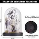 Halloween Decorations Indoor, Lighted Skull in Plastic Dome Cloche with Bat, Gothic Decor Cute Spooky Halloween Ghost Decor for Tabletop Mantel Display