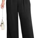 Lastshe Plus Size Pants for Women Wide Leg Elastic High Waist Work Casual Slacks Pull on Palazzo Trousers Spring Clothes (Black, XXXL)