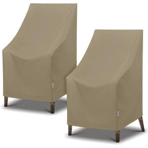 SunPatio Outdoor High Back Chair Covers, Heavy Duty Waterproof Stackable Patio Furniture Covers, All Weather Protection, 2 Pack -27" W x 30" D x 42" H, Taupe