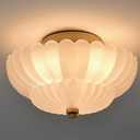 HYDELITE Gold Flush Mount Ceiling Light Fixture Modern Semi Flush Mount Ceiling Light Vinatge Close to Ceiling for Bathroom Bedroom Entryway Kitchen Scalloped Frosted Milk Glass