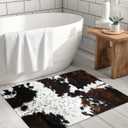 MUGINYU Cowhide Cow Print Large Bath Mat 31x47inch, Western Area Rug for Farmhouse Cowboy Decor,Quick Dry Absorbent Non-Slip Shower Rug Long Bathroom Rug for Floor Bathtub Bedroom Hallway Kitchen