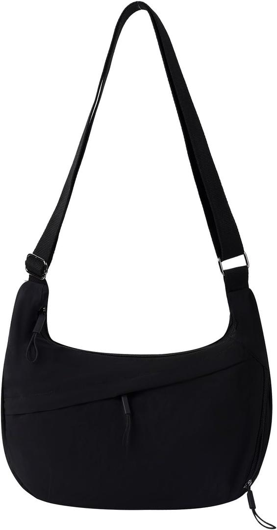 Crescent Bags for Women Nylon Hobo Crossbody Bags Casual Shoulder Handbags Multi-Pocket Sling Bag Lightweight Crossbody Purse (Black)
