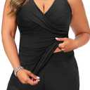 Daci Plus Size Tankini Swimsuit for Women - Two Piece Tummy Control Bathing Suit Tankini Top with Two Pockets Shorts (Black) 24W