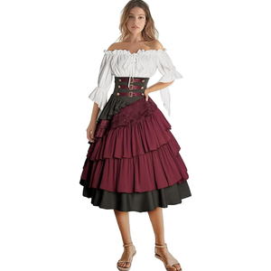 Women's Pirate Costume Retro Renaissance Cosutmes Women Layered Ruffle Viking Outfit Set 2XL Women's Pirate Costume Retro Renaissance Cosutmes Women Layered Ruffle Viking Outfit Set 2XL