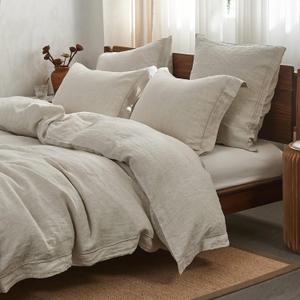 Simple&Opulence 100% Cotton Duvet Cover Set with Crossed Embroidery Washed - 3 Pieces (1 Duvet Cover with 2 Pillow Shams) Soft Breathable Farmhouse - Cotton, King Size, Linen