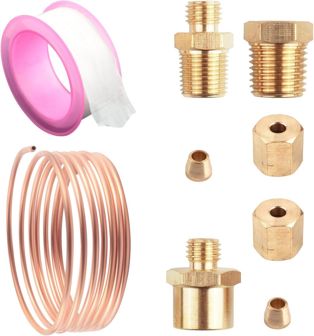 72" Oil Pressure Gauge Line Kit,Anti-Rust Oil Pressure Gauge Tubing Kit Includes Copper Tubing,1/8'' NPT Male 1/8'' OD,1 Thread Sealant Tape,Universal Car Accessories