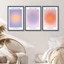 Set Of 3 Colorful Abstract Aura Wall Art Decor 16x11 Inch Aura Gradient Positive Energy Inspirational Spiritual Affirmation Wood Framed Sign Of Office Aesthetic Living Room (Wood)