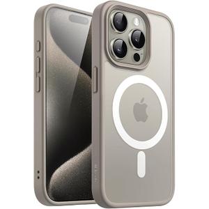 JETech Magnetic Case for iPhone 15 Pro 6.1-Inch Compatible with MagSafe, Translucent Matte Back Slim Shockproof Phone Cover (Natural Titanium)