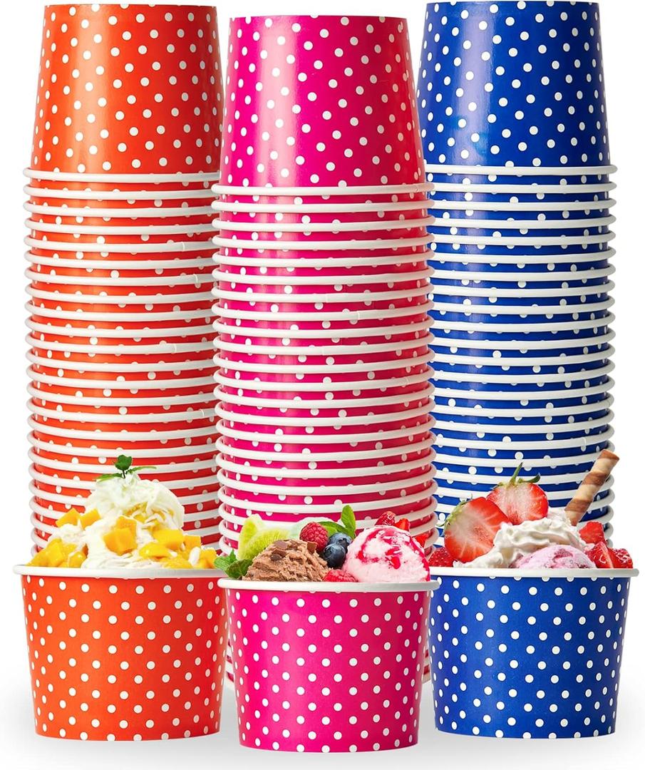 LITOPAK 120 Pack 16 oz Ice Cream Cups, Disposable Dessert Cups for Cold or Hot Food, Coloured Paper Dessert Bowls for Soups, Sundaes, and Ice Cream
