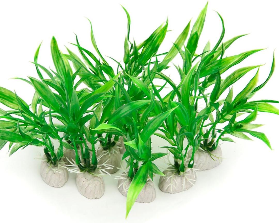 COMSUN 10 Pack Artificial Aquarium Plants, Small Size 4 inch Approximate Height Fish Tank Decorations Home Dcor Plastic Green